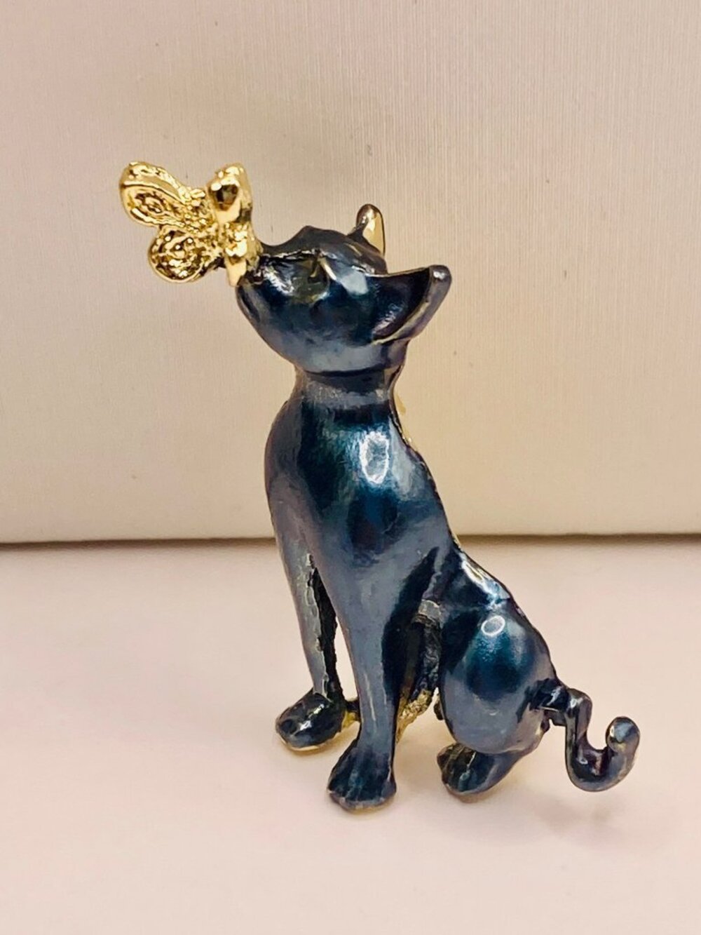Cat & Butterfly Enamel Gold-Tone Brooch Pin -107B